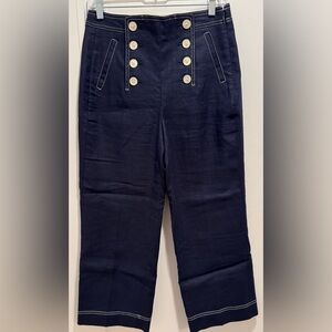 J Crew Peyton Navy High Rise Linen Blend Sailor Ankle Pant. Sz 4. A+ Condition!